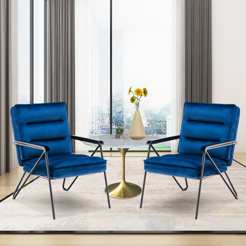 Kaiyn Accent Chair, Velvet Modern Tufted Backrest Club Chair, Upholstered Leisure Chairs, Blue