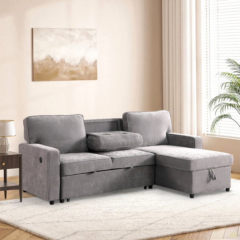 Canapé-lit modulaire Upholstery avec espace de rangement, port USB, 2 porte-gobelets sur les coussins de dossier