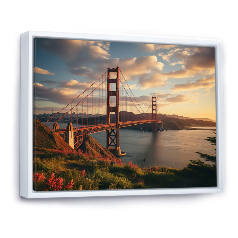 Golden Hour At The Golden Gate I, reproduction d'art sur toile, 16" H x 32" W, Cadre flottant blanc