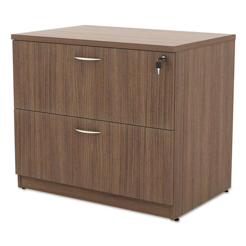 Modern Walnut 2-Drawer Lockable Lateral File Cabinet