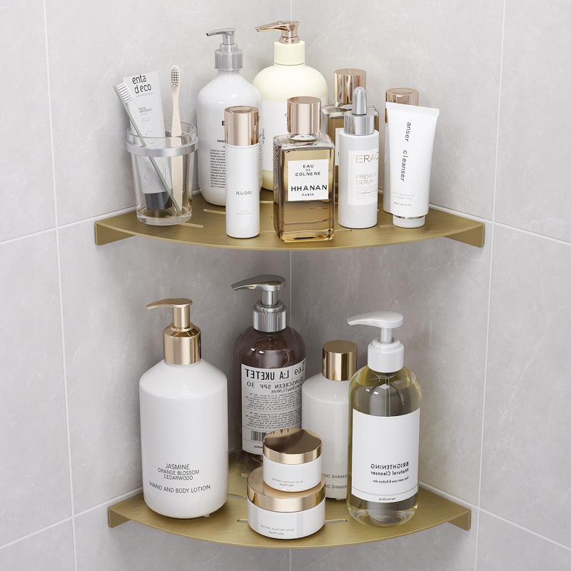Lot de 2 tablettes de coin de douche, capacité de charge 18 kg, acier inoxydable 304, fini or brossé, Brushed Gold