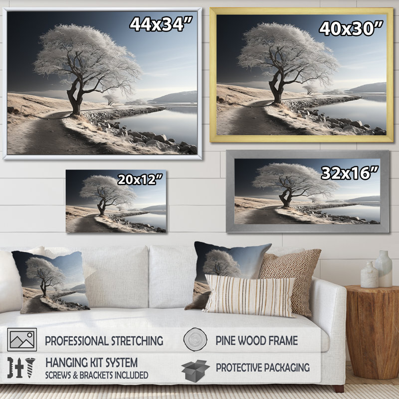 «Wind Turbines Winter Scenery I», reproduction sur toile, Cadre doré simple, H 30 po x l 40 po x P 1,5 po