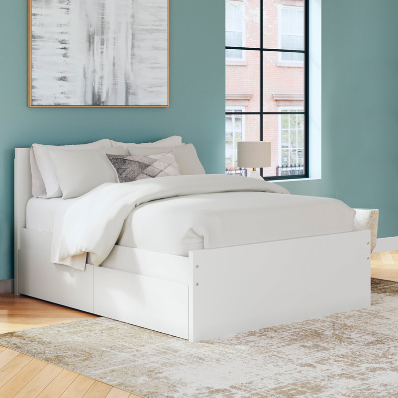 Lit plateforme à panneau double avec rangement latéral Onita, Blanc