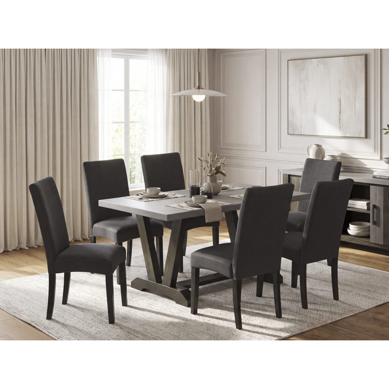 Ensemble de 5 pièces pour salle à manger pour 4 personnes comprenant une table de salle à manger rectangulaire avec pieds en V et 4 chaises de salle à manger Parson en tissu de couleur noire, 36 x 60 pouces, multicolore