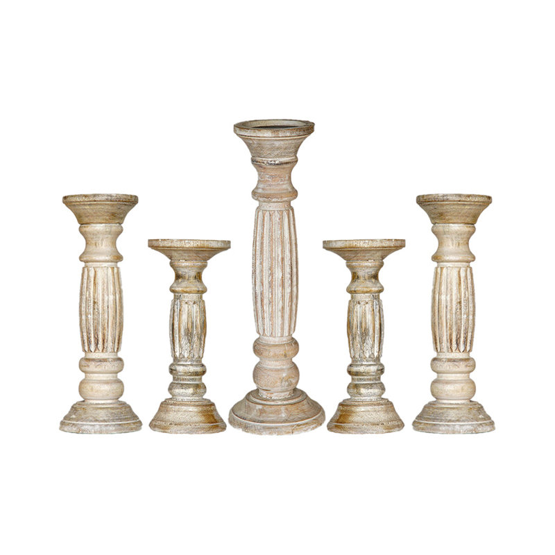 12'' H Wood Tabletop Pillar, Antique White