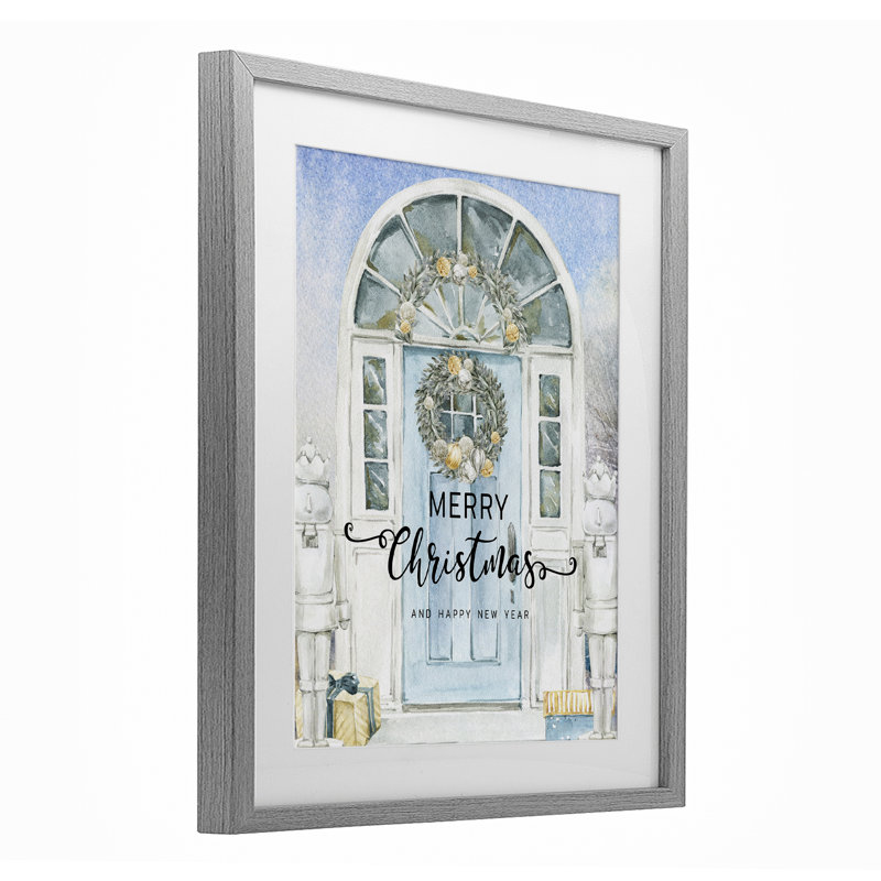 «Merry Christmas Blue», reproduction encadrée sous verre encadrée, H 21 po x l 17 po, Cadre de ferme gris