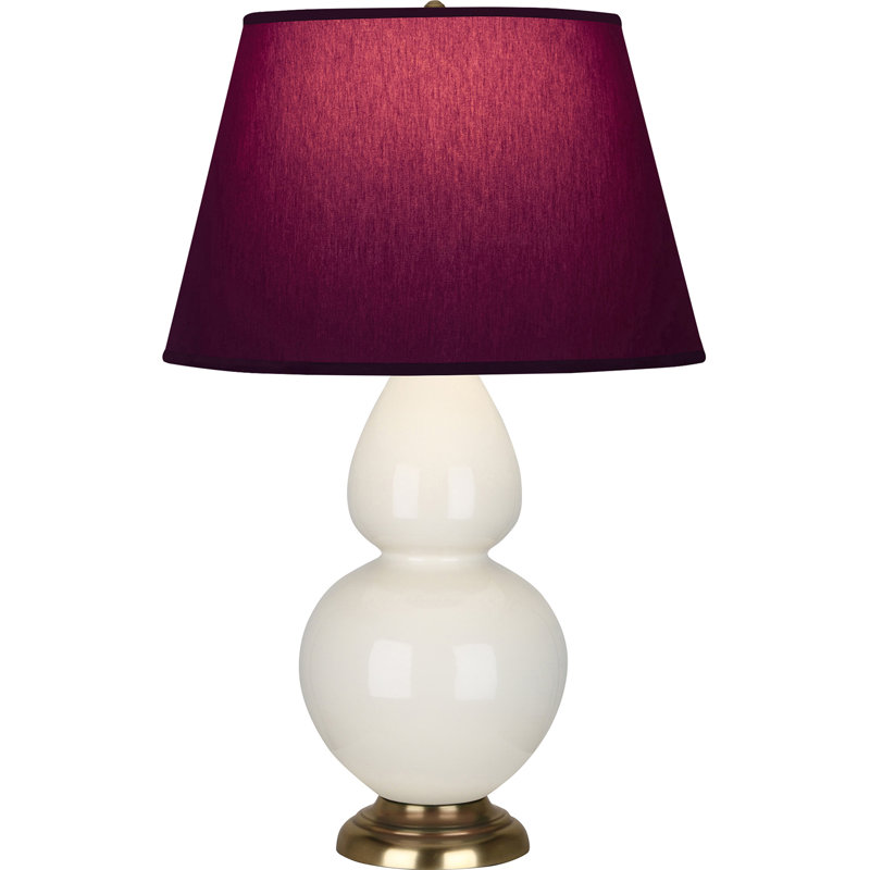 Lampe de table double gourde en céramique, Os verni / laiton, Prune / lavande, Laiton