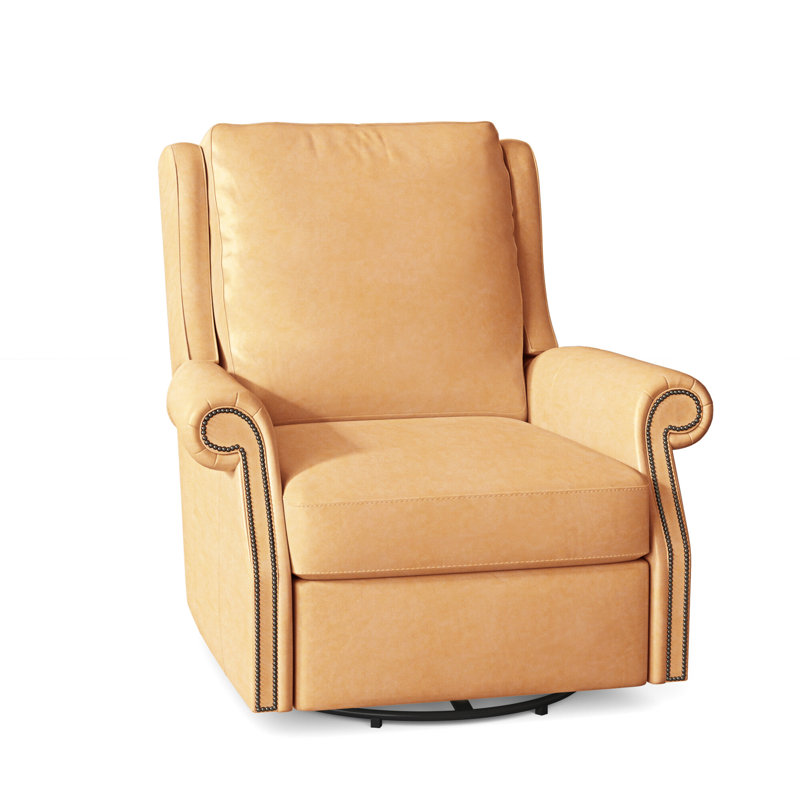 Barcelo Recliner, Swivel Glider with Manual Recline & Inside Release, Nickel, Anilina Cacao Genuine Leather