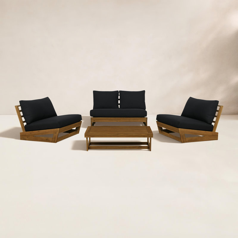 Adren Dennet Fishbein Outdoor TK 4 Piece Set, Black Cushion/Brown Frame
