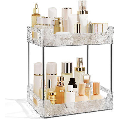 Organisateur de comptoir de salle de bain à 2 niveaux - Plateau de rangement transparent pour maquillage, parfum et cosmétiques de soin.