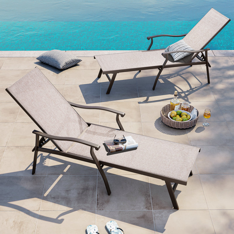 Ensemble de chaises longues inclinables 59,84 po Adonna, Gris clair / blanc