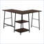Bureaux, bureau d'ordinateur en L industriel avec tablettes de rangement, L 48 po, stratifié espresso | Métal noir