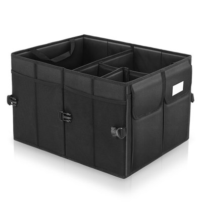 Organisateur de coffre de voiture, organisateur de coffre pliable de grande capacité avec plusieurs compartiments et poignées