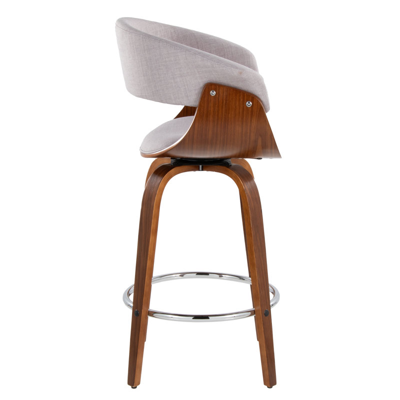 Walnut and Chrome Swivel Counter Stools with Cushioned Seat