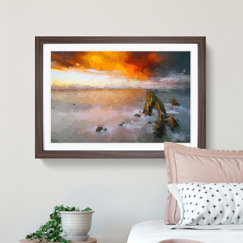 Crohy Head Sea Arch in Ireland in Abstract - Picture Frame Painting Print, 27cm H x 36cm W x 2cm D, Walnut Framed