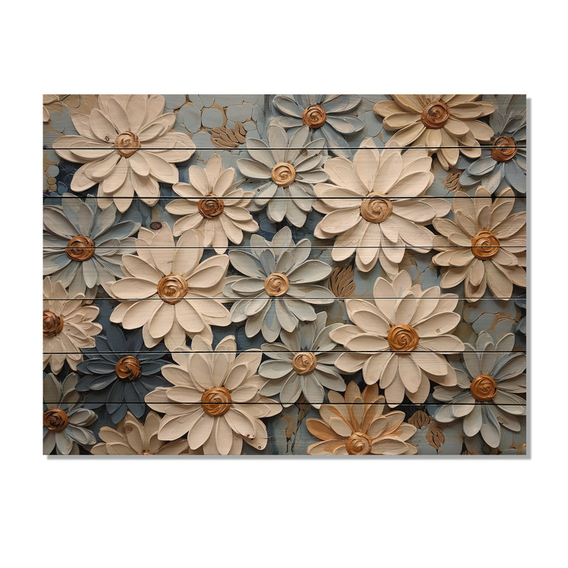 «Blue Blooms Zinnias Flowers» - panneau de bois Zinnias, art mural sur bois de pin naturel, H 10 po x l 20 po