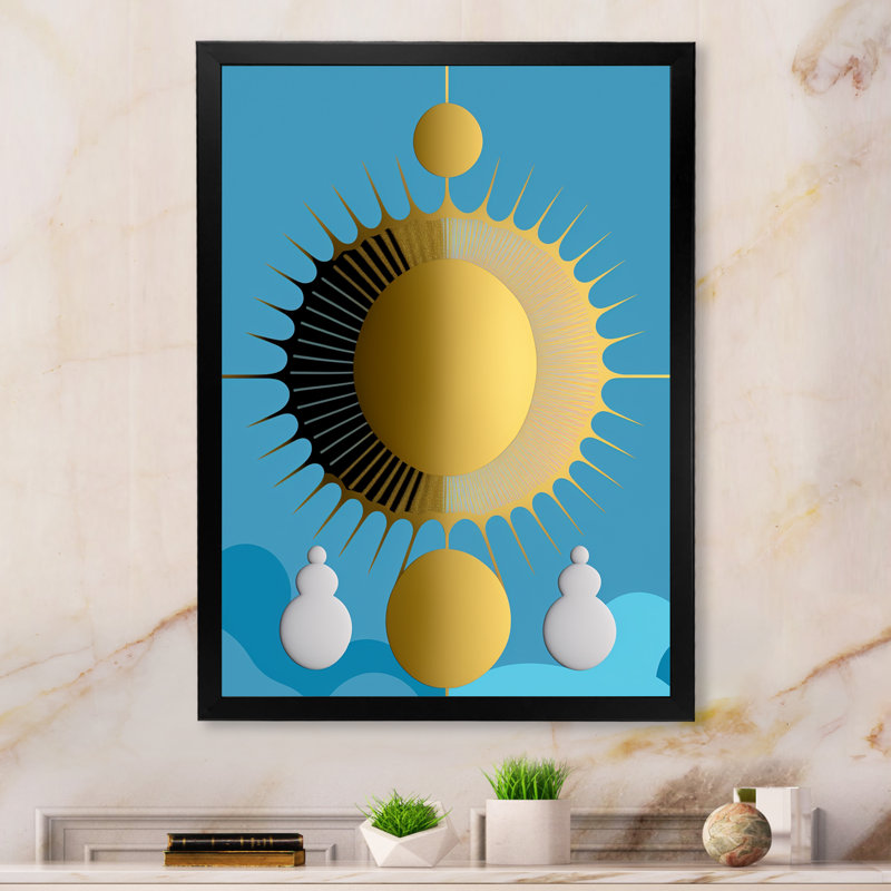 Jour et nuit en or et bleu - reproduction sur toile, H 32 po x l 24 po x P 1 po, Impression noire sur toile encadrée