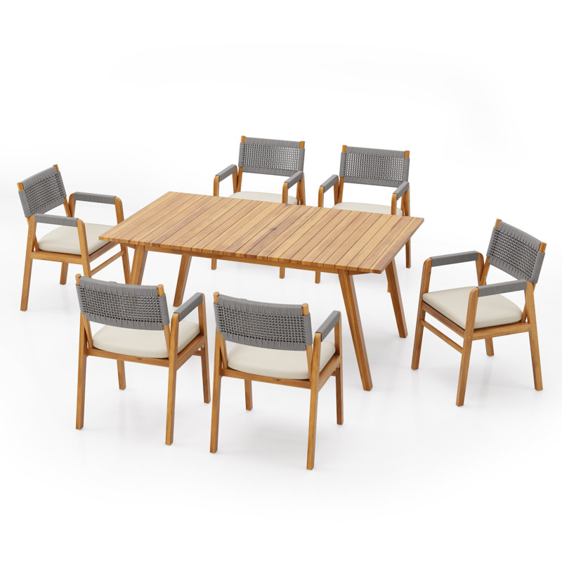 Manthey 7-Piece Wood & Rope Dining Set, Gray/Natural