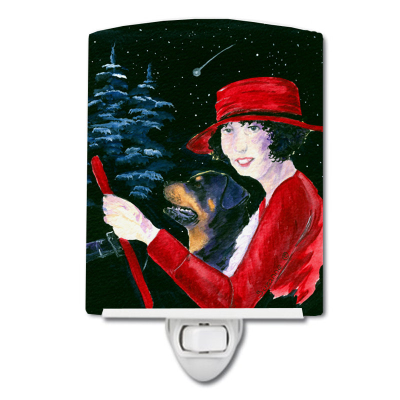 Rottweiler de la femme avec son éclairage de nuit en céramique