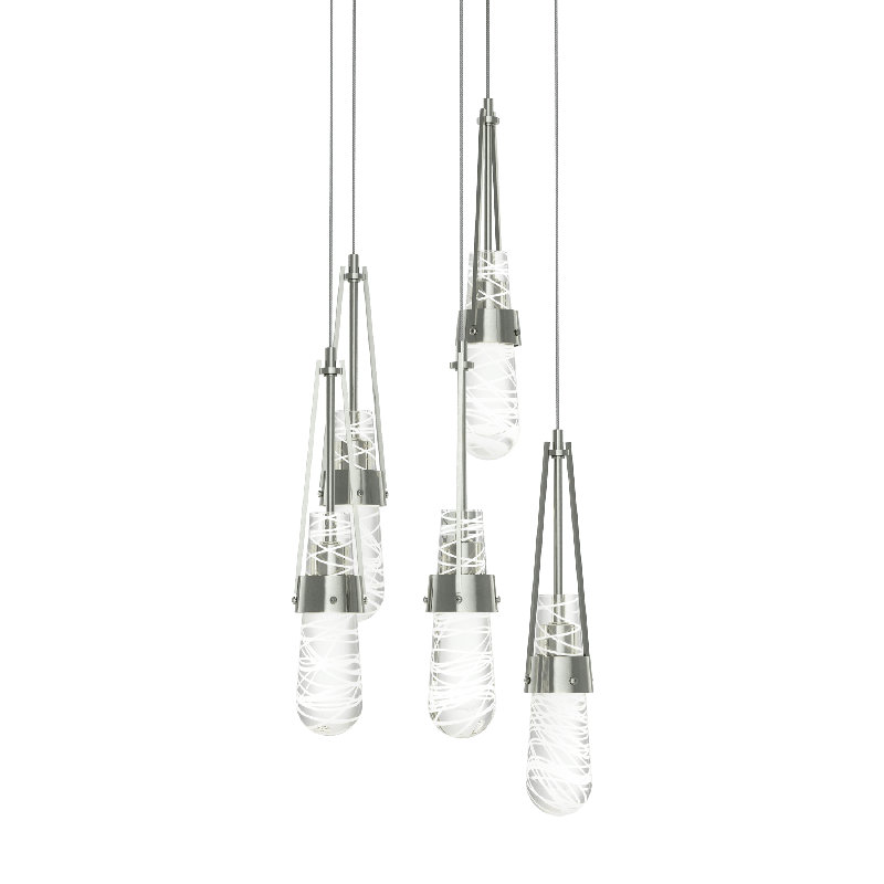 Link 5 - Light Pendant, Long: 19" to 130", Clear Glass with White Threading, Sterling