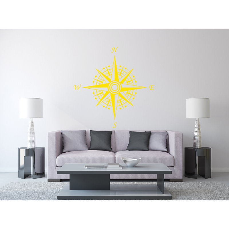 Décalcomanie murale autocollante compass, Jaune