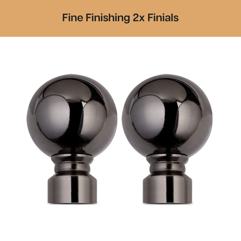 Extendable Plain Metal Curtain Pole And Hardware Set with Finials, Black Nickel, 120-210cm Width