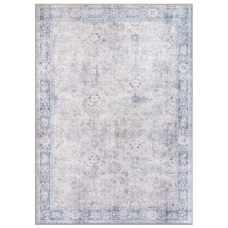 Transitional Bordered Vintage Machine Washable Non Slip Area Rug, Rectangle 10' x 14'