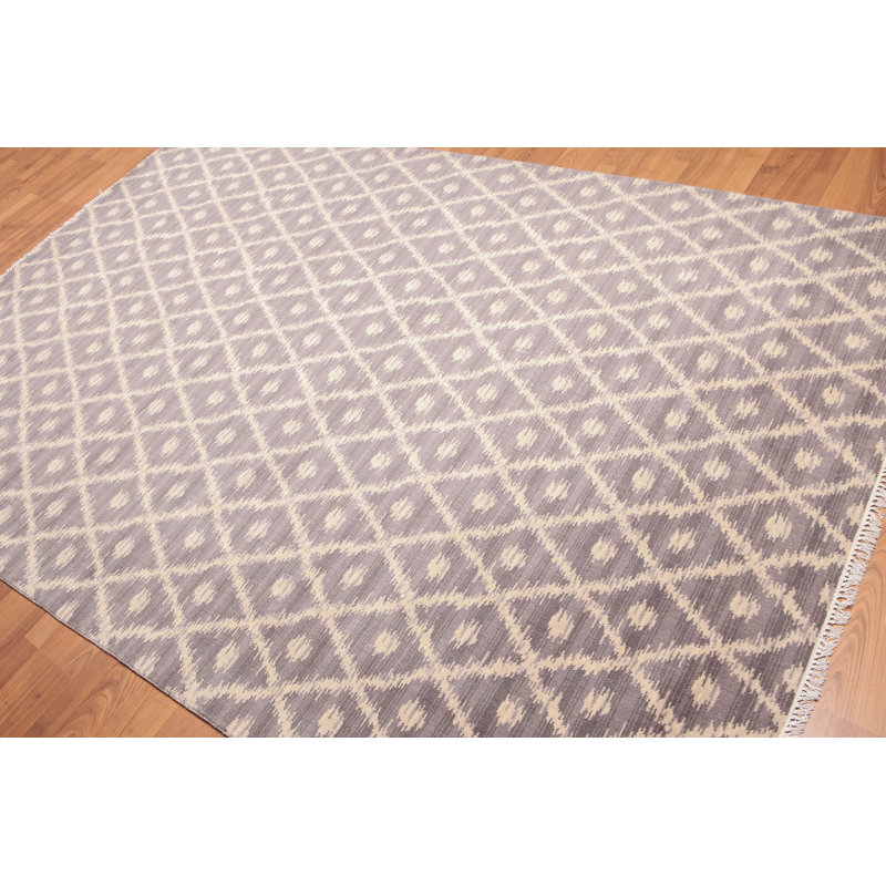 Tapis gris en laine noué à la main de conception unique 6 pi x 9 pi Nastja