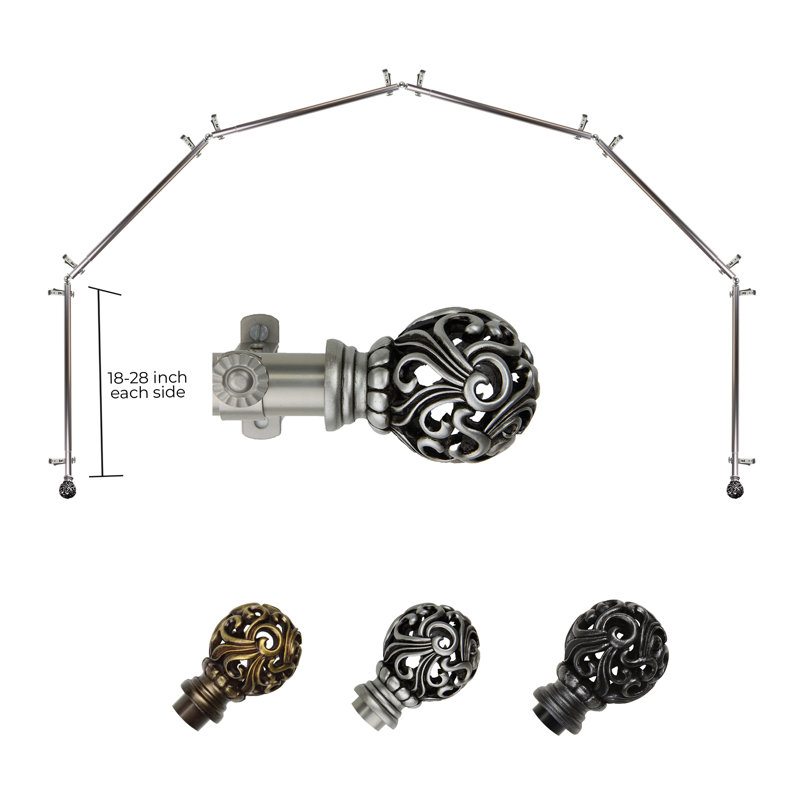 Tringle à rideaux simple pour baie vitrée à 6 côtés Hardaway, Nickel satiné, 18 po - 28 po (chaque côté)