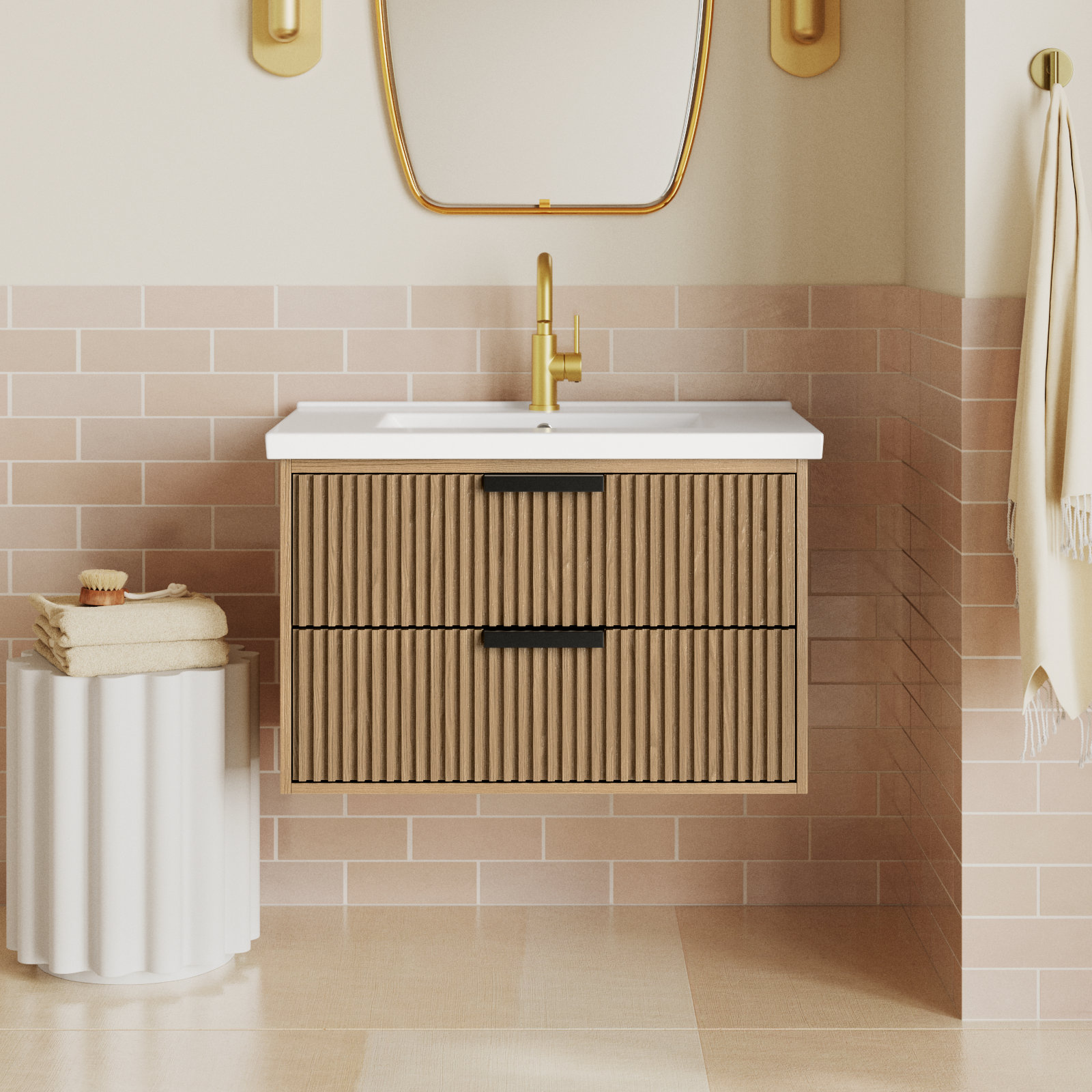 Anelie 30'' Single Bathroom Vanity, Weathered Fir, Matte Black