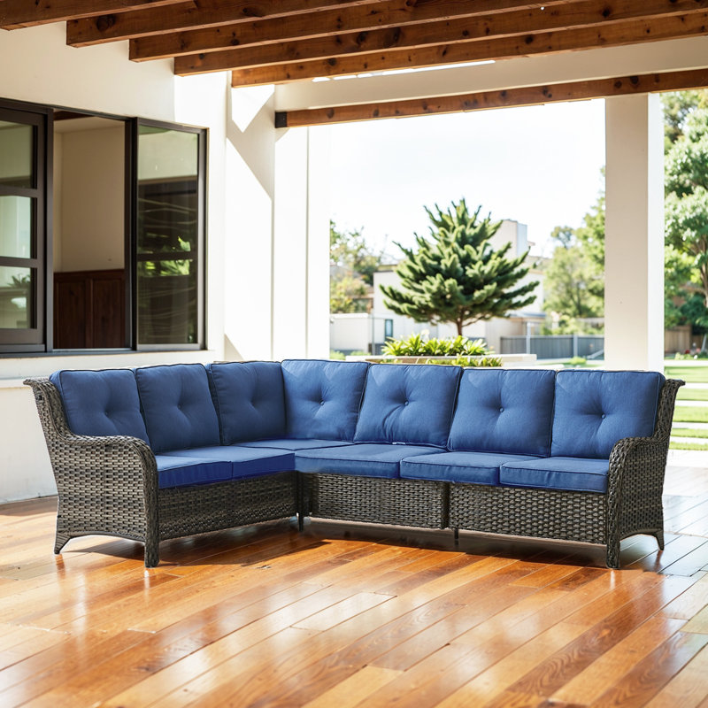 Ensemble de patio d'extérieur en L de 100,2 po de large avec coussins Deb, Bleu, Brun