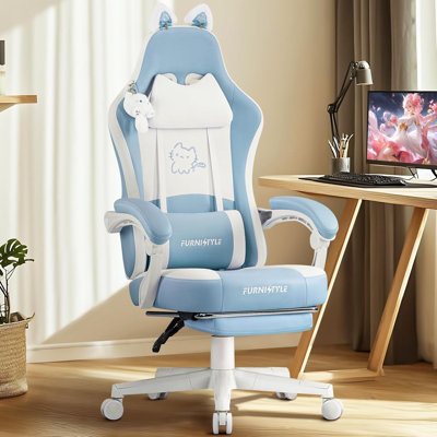 Gaming Chair Cute with Cat Ears & Ringing Accessories and  Lumbar Support, Ergonomic Computer Chair for Girl with Footrest  Headrest & Padded Arms
