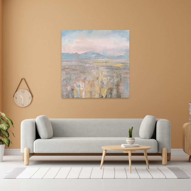 Contemporary Distant Mountains With Abstract Blue Art, 48" H x 48" W