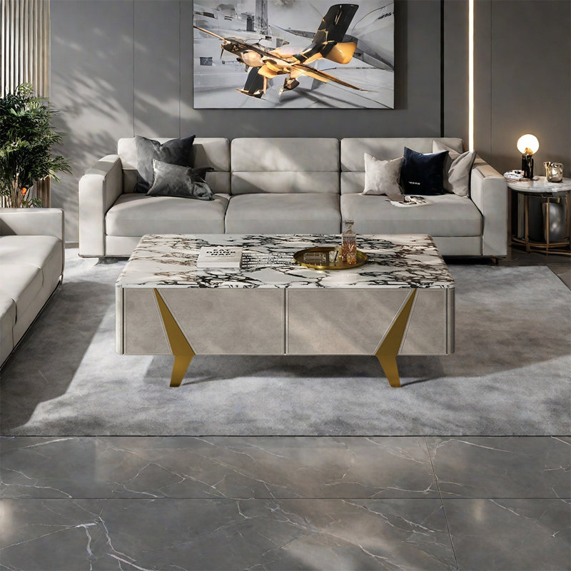 Italian rectangular marble coffee table, 17.7" H x 47.2" L x 23.6" W