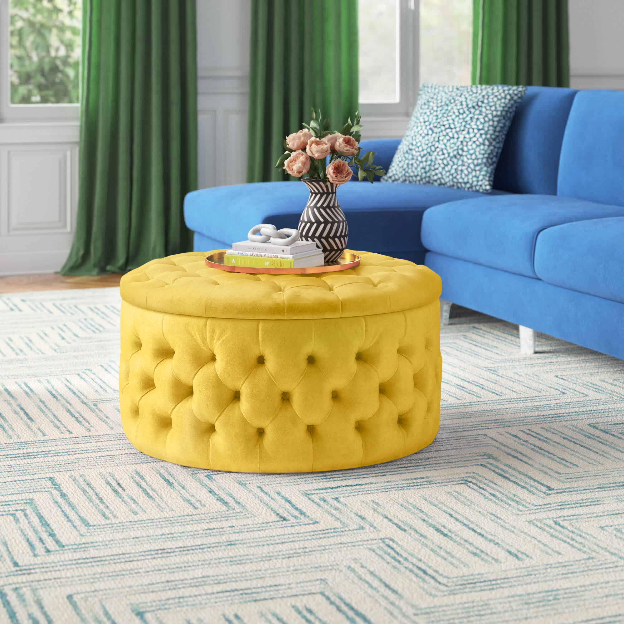 Etta Avenue™ Gilbert 30'' Wide Velvet Tufted Round Storage Ottoman ...