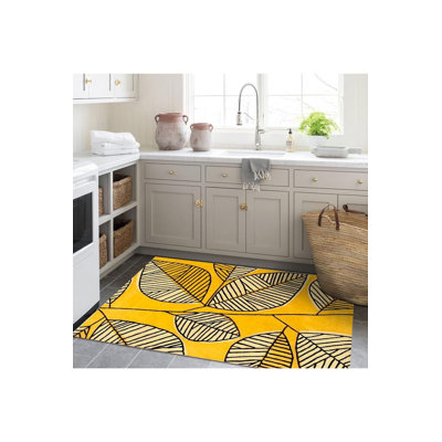 Tapis décoratif à motif de feuilles jaunes