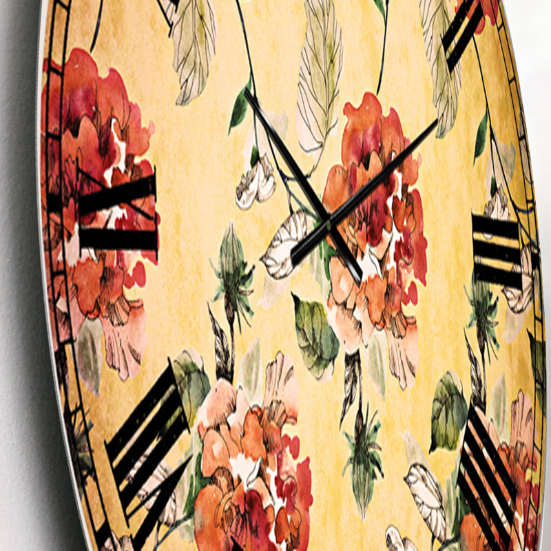 Rose rouge sur fond jaune - horloge murale traditionnelle, Petit