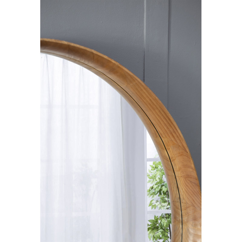 31.5" Round Pine Wood Mirror