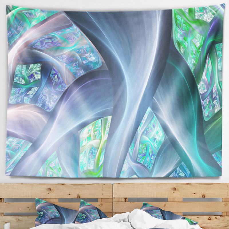 Tapisserie à tiges de plantes exotiques bleues, H 32 po x l 39 po