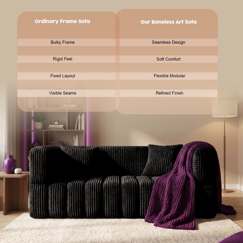 Modern Corduroy 2-Seater Loveseat with Oversized Armrests, Small Space Sofa, Black