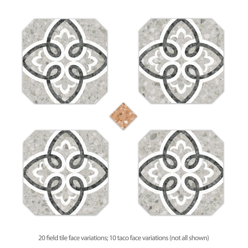 Riviera Octagon Garde Gris W/Taco 7-7/8 In. X 7-7/8 In. Porcelain Floor And Wall Tile, Gray/Orange