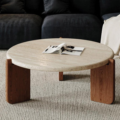 Ancient style round solid wood coffee table