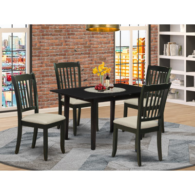 5 Piece Dining Room Table Set Includes a Rectangle Kitchen Table with Butterfly Leaf and 4 Linen Fabric Dining Chairs, Black