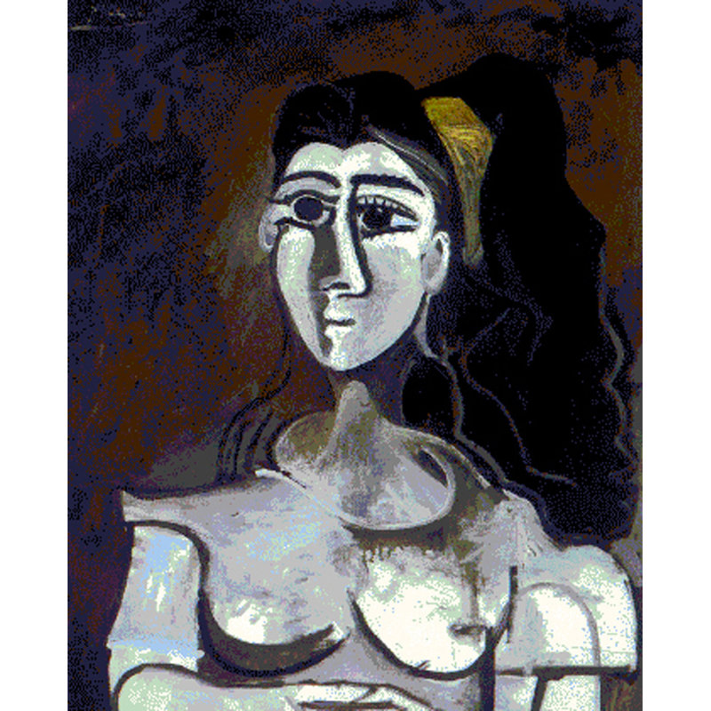 Buste de femme avec ruban jaune (Jacqueline), H 24 po x l 19 po