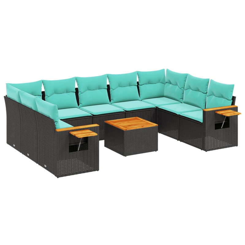  Ensemble de canapé de patio 10 pièces avec coussins en rotin de polyester noir