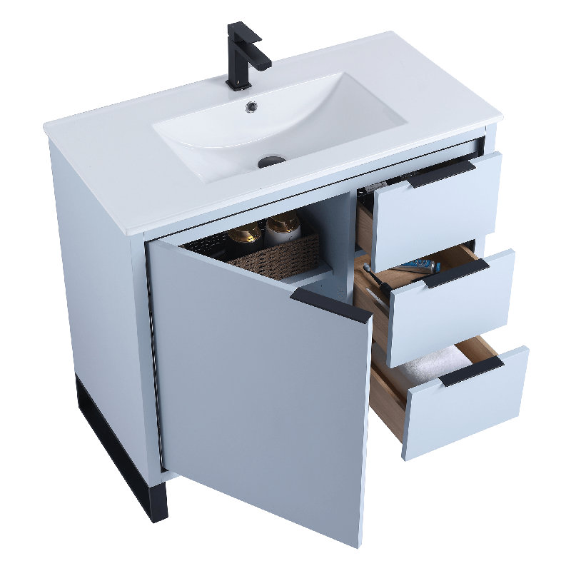 36" Single Bathroom Vanity Set, Matte Black, Pastel Blue