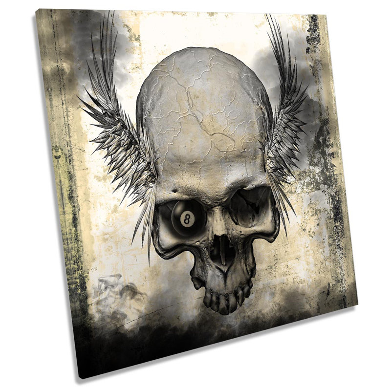 Skull Angel Wings Grunge Picture - Wrapped Canvas Art Prints, 91.4cm H x 91.4cm W x 4cm D