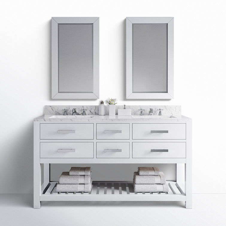 Cronin 60" Carrara White Marble Countertop Bath Vanity with Faucet and Mirror