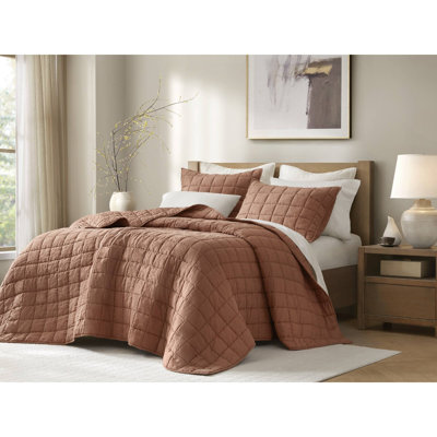French Flax Clay 100% Linen Garment Washed 3-Piece King/Cal King Quilt Set