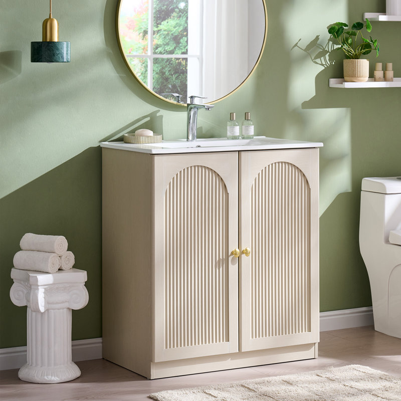 Meuble-lavabo arqué 30 po avec lavabo et plateau en céramique Ahart, Crème